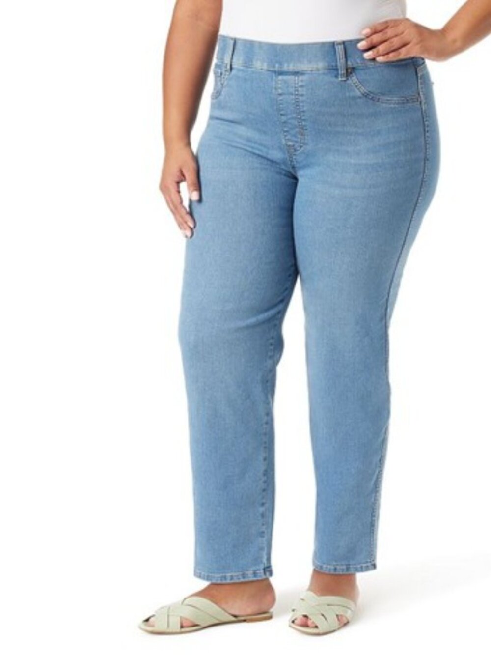 Plus Size Gloria Vanderbilt Shape Effect Pull On Straight Jeans, 24W, Light Blue